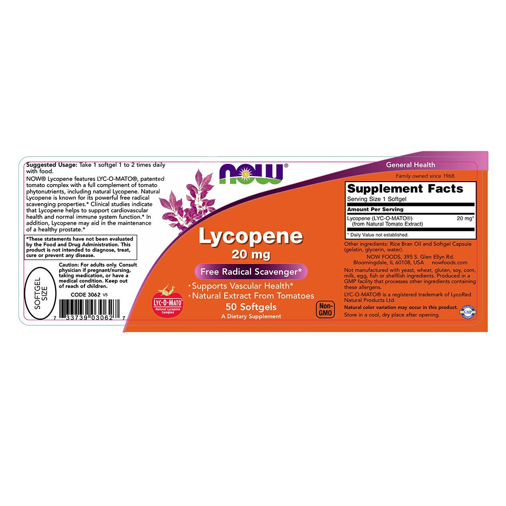 NOW Foods Lycopene, 20 mg – 50 Softgels