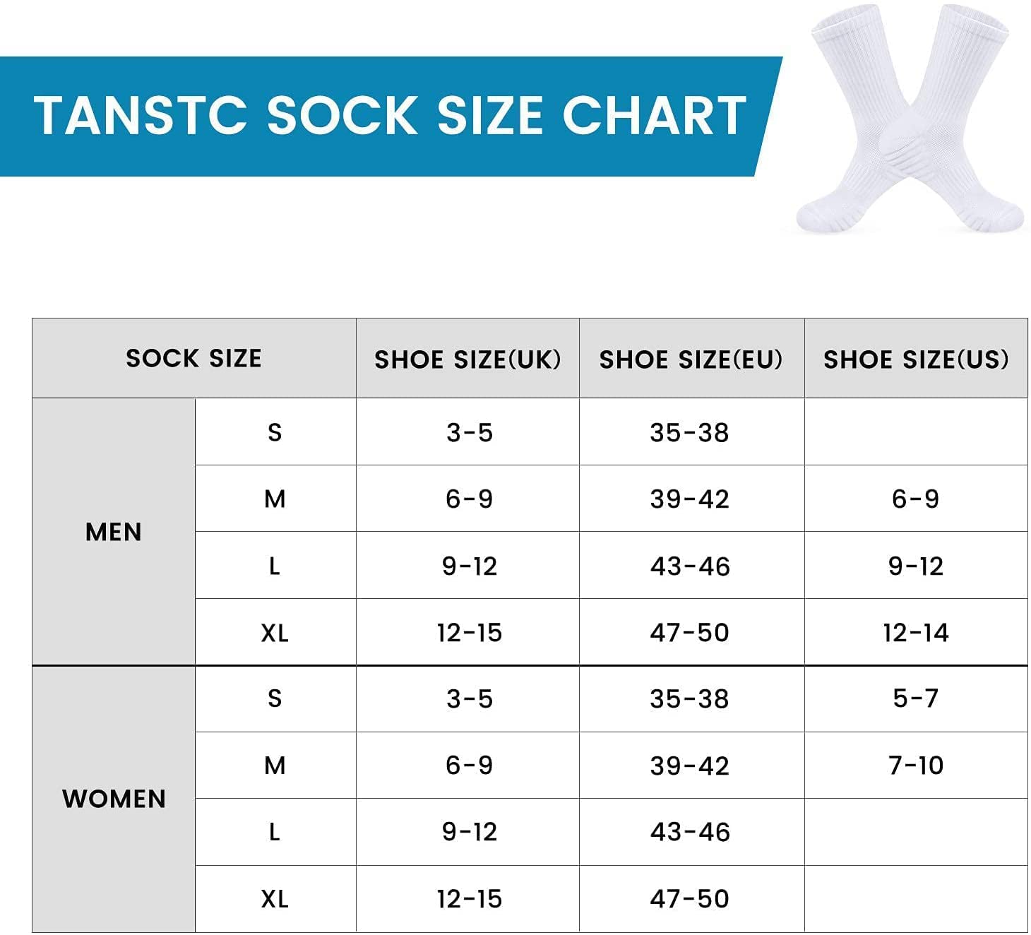 TANSTC Invernali Termiche Calze Uomo Donna, Antiscivolo Lunghe Calze 43-46 35-38 39-42 47-50, Unisex Adulto Cotone Traspirante Calze, Lavoro Equitazione Sport Corsa Basket Tennis Sci Calcio, 6 Paia