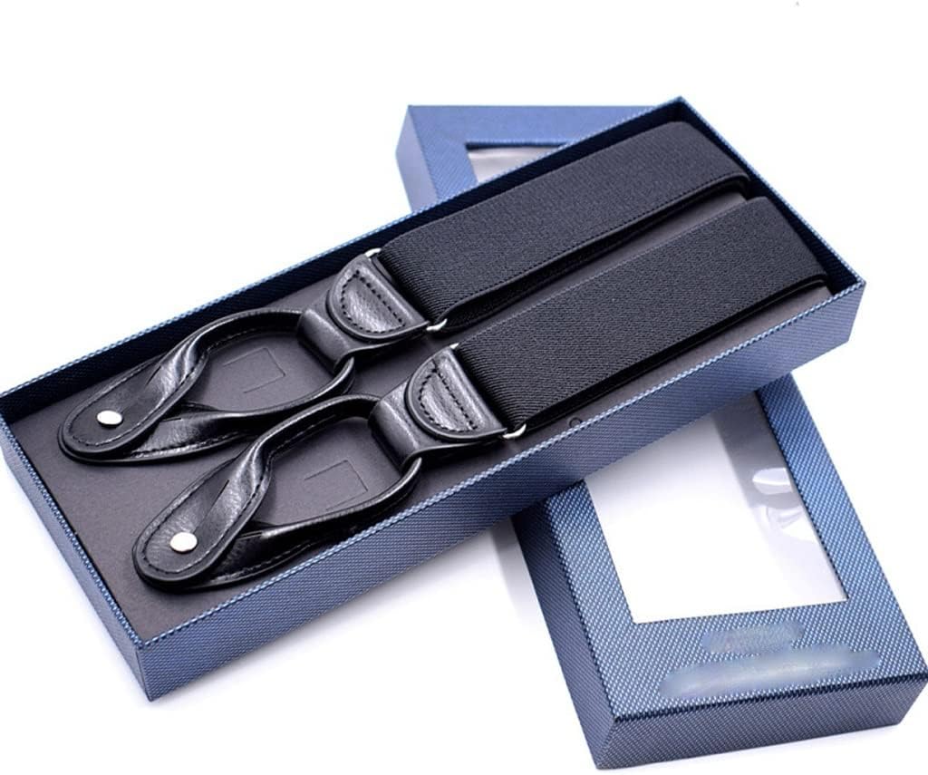 Buttons Suspenders Man's Braces Unisex black Leather Y-Back