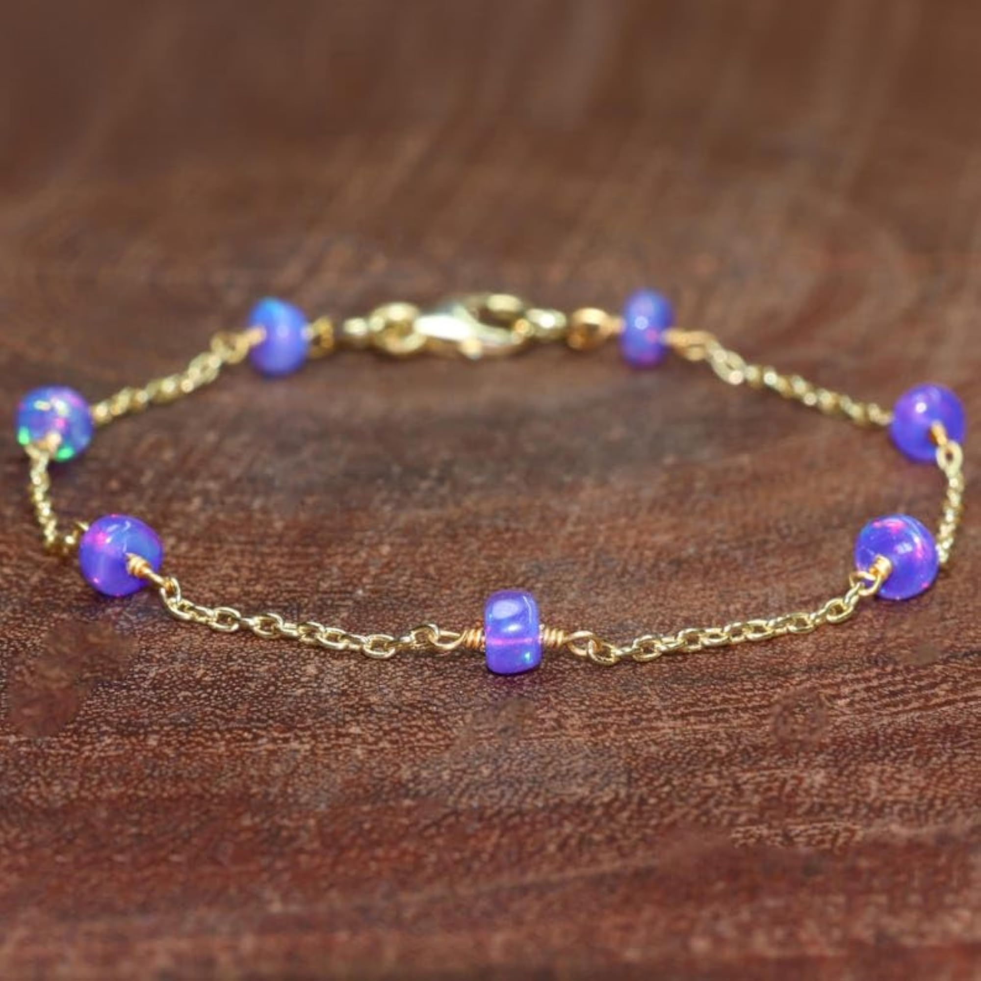 Ethiopian Opal Rondelle Beaded Bracelet with Gold Lock, Adjustable