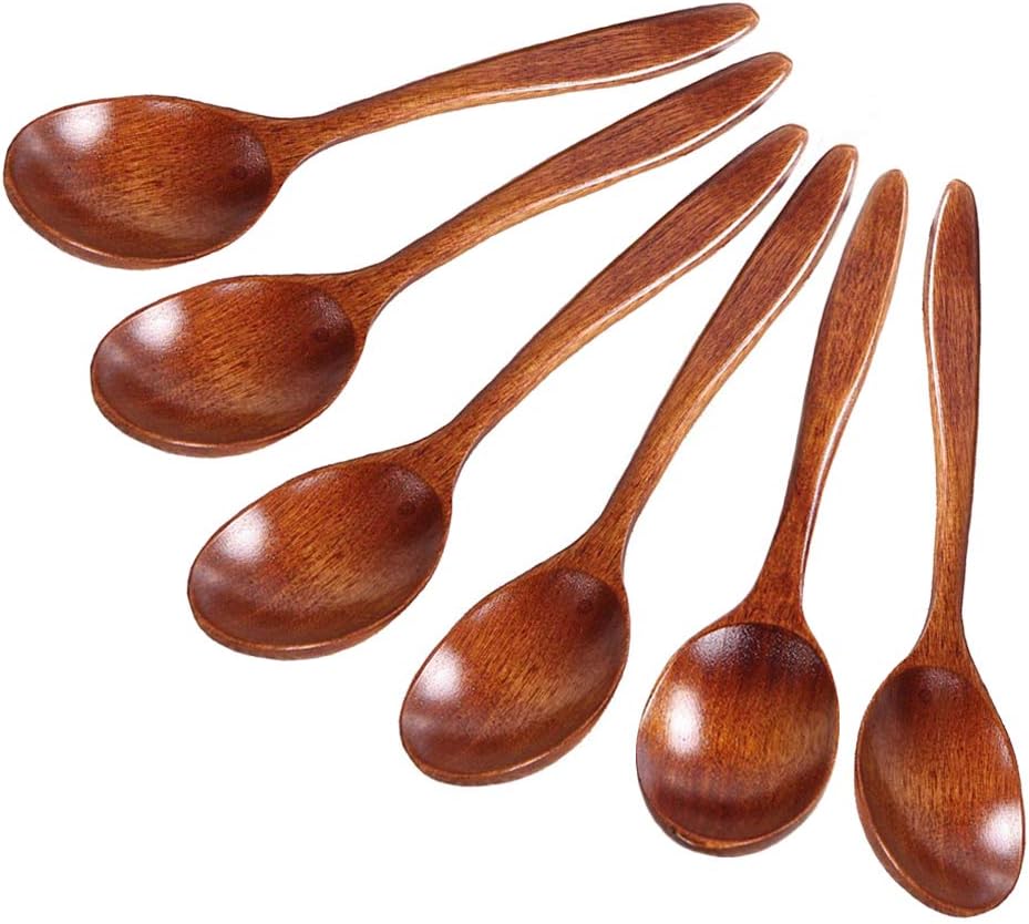 Wooden Spoon Set Handmade Wood Spoon Craft for Tea Coffee Honey Sugar Condiment Rice Kids Spoons 6 Piece