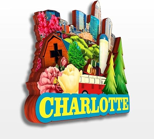 Miniatura 2 de Charlotte - Imán para nevera de Carolina del Norte, Estados Unidos, colección de madera, madera 3D, hecho a mano, recuerdos de la ciudad, imán para