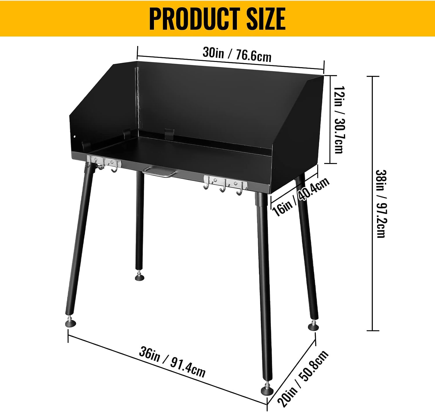 Carbon Steel Camp Cooking Table,30x16 Inch Dutch Oven Table,with Three-Sided Windscreen and Four Legs for Grill Travel Table Outdoor Picnic,Beach,BBQ,Backyards