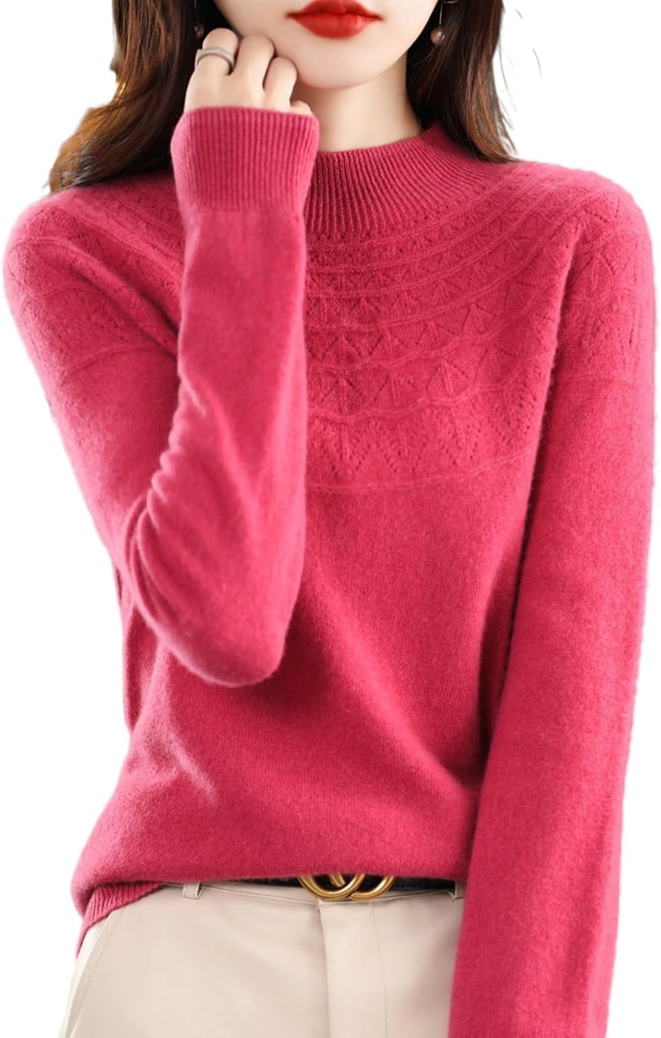 100% Merino Wool Sweaters Women's Fall Winter Warm Soft Knitted Loose Pullover Turtleneck Long Sleeves