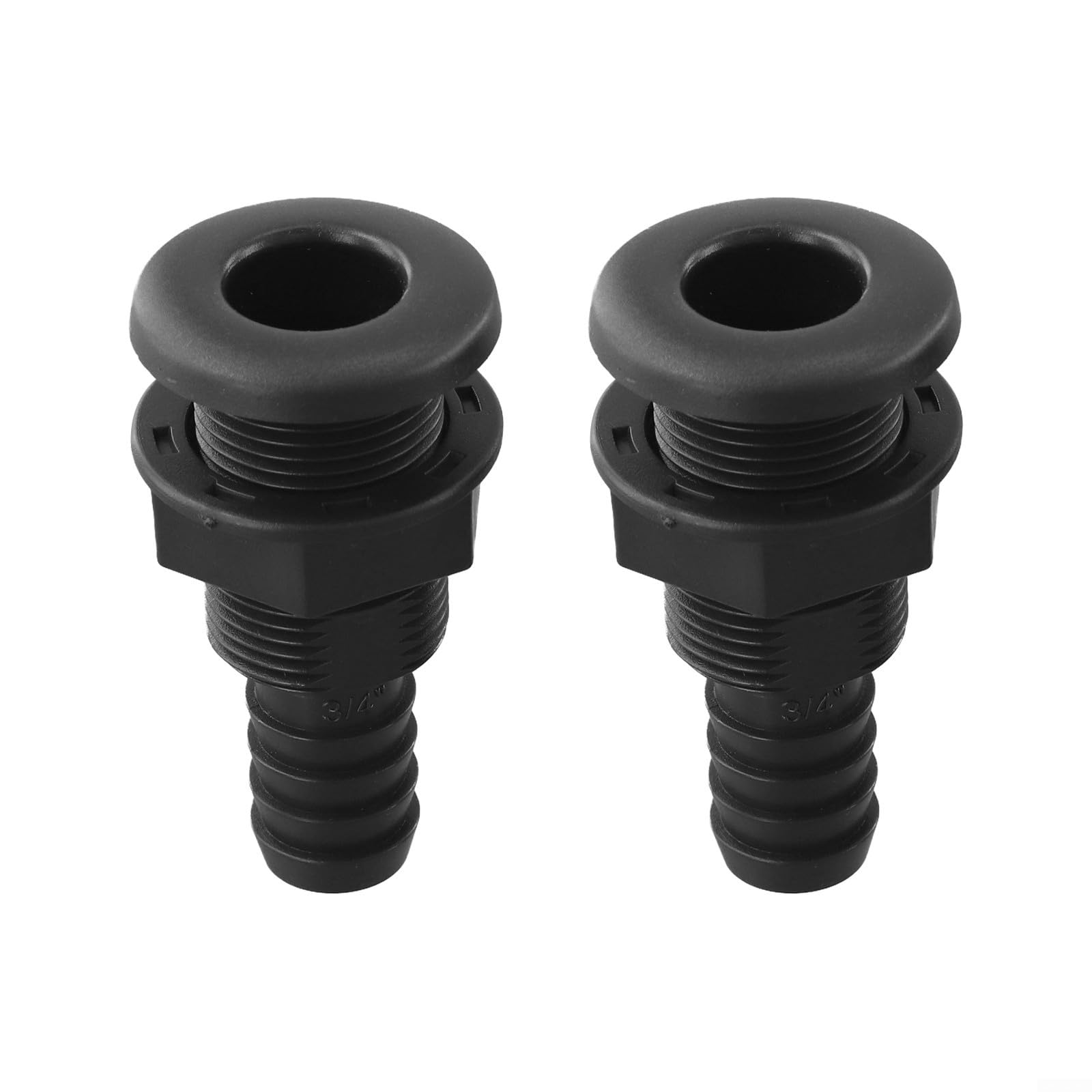 2 Pieces Boat Thru Hull Fitting Marine Through Hull Connector 3/4" 1" 5/8" ABS Plastic Black Water Outlet For Vessel Plumbing(3/4IN)
