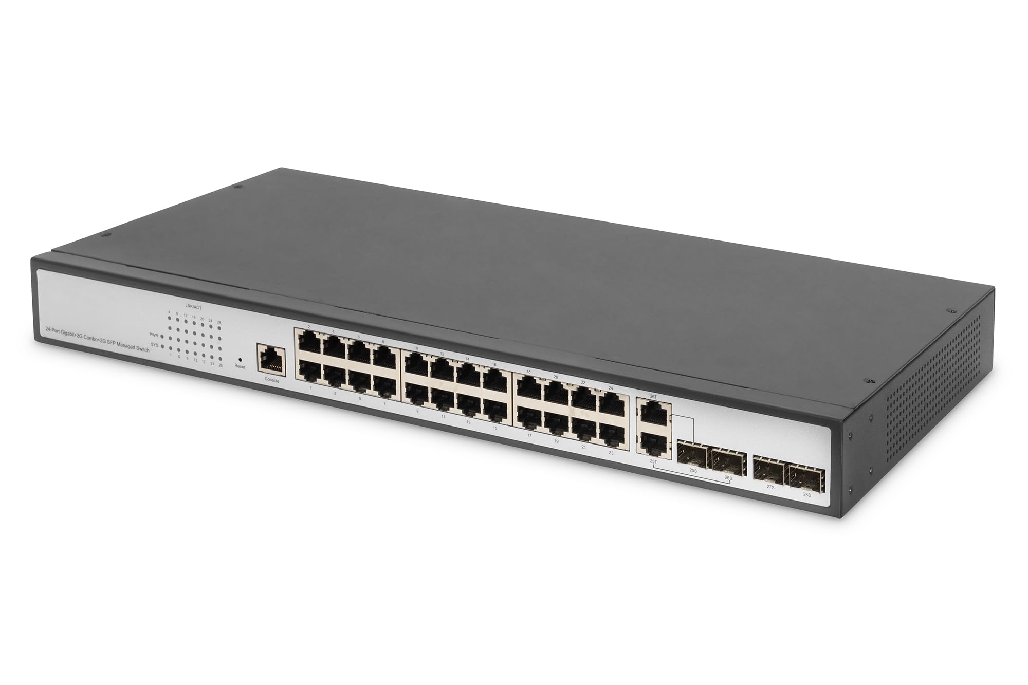 DIGITUS Gigabit Ethernet Layer 2 Switch 24-Port 2x RJ45/SFP-Combo + 2 x SFP Uplink-Ports