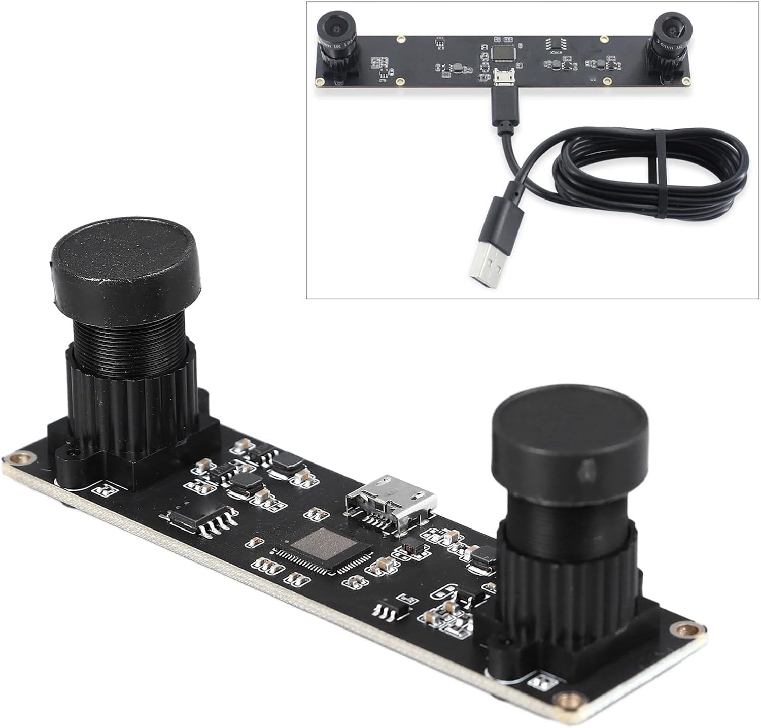 Вуглавы view of the Yosoo 4MP USB Dual Lens Stereo Camera Module with USB cable