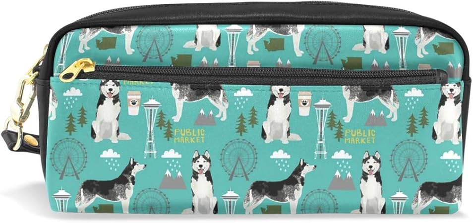 Amazon ペンケース ペンポーチ 高校生 おしゃれ 大容量 Pu 革 かわいい シベリアン ハスキー 犬 筆箱 機能バッグ 化粧ポーチ 収納 小物入れ 中学生 小学生 シンプル オフィス用 ペンケース 文房具 オフィス用品