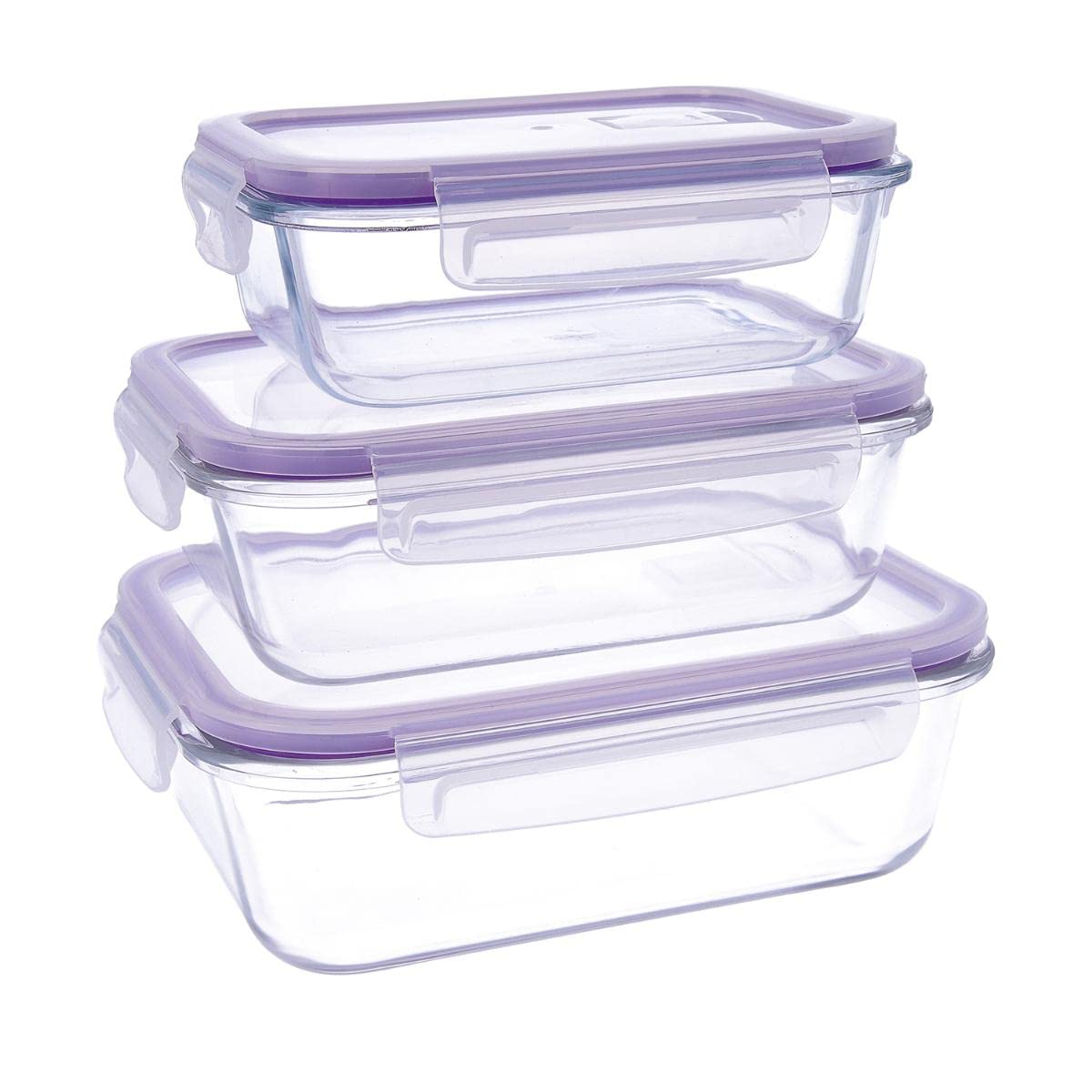 Quid Frost Set of 3 Airtight Food Containers with Lid, Rectangular, Microwave Valve, BPA-Free, Glass