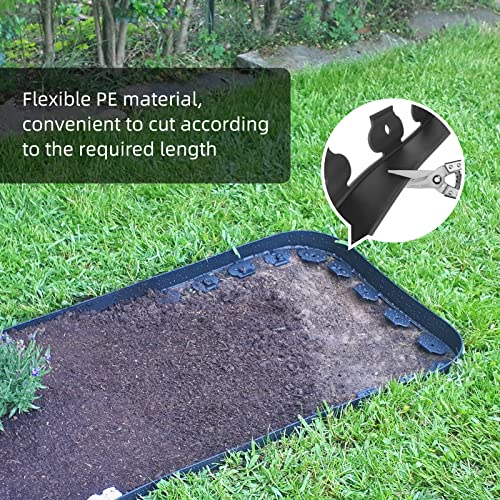 Landscape Edging Kit 33Ft No Dig Plastic Garden Edging Border With 30 Spikes Flexible Garden Lawn Edge Grass Edging Borders Weed Border Path Border Edging Fieldstone Edging Tree Edging (Black) #TOP1