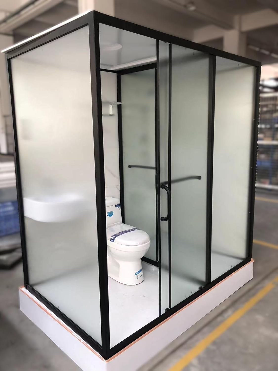 Prefab Bathroom Pod, Shower Room with Toilet, Sink, LED Light, Easy Install