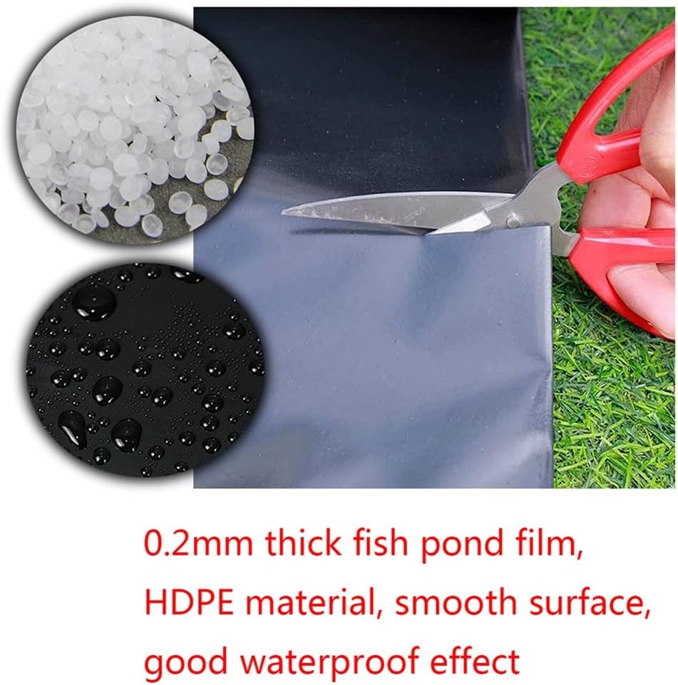 Garden Pond Liners Flexible 0.2mm Fish Pond Liner HDPE, Pool Membrane, Rubber Pond Tarp Liner Fabric Liner for Fish Ponds Water Features Fountain Seals 6x6m 6x8m 6x10m 7x7m 8x8m 8x10m 9x9m
