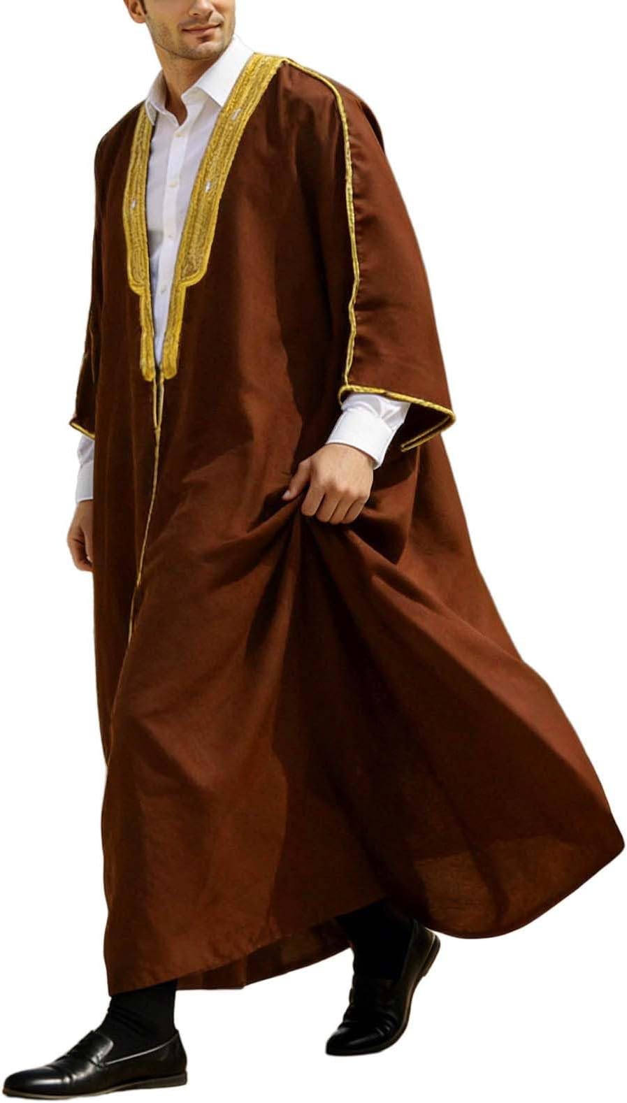 Men's Abaya Arabic Kaftan Middle East Thobe Saudi Royalty Tunic Traditional Djellaba Robes Islamic Arabic Clothing Long Sleeve Long Prayer Clothing Front Open Cardigan