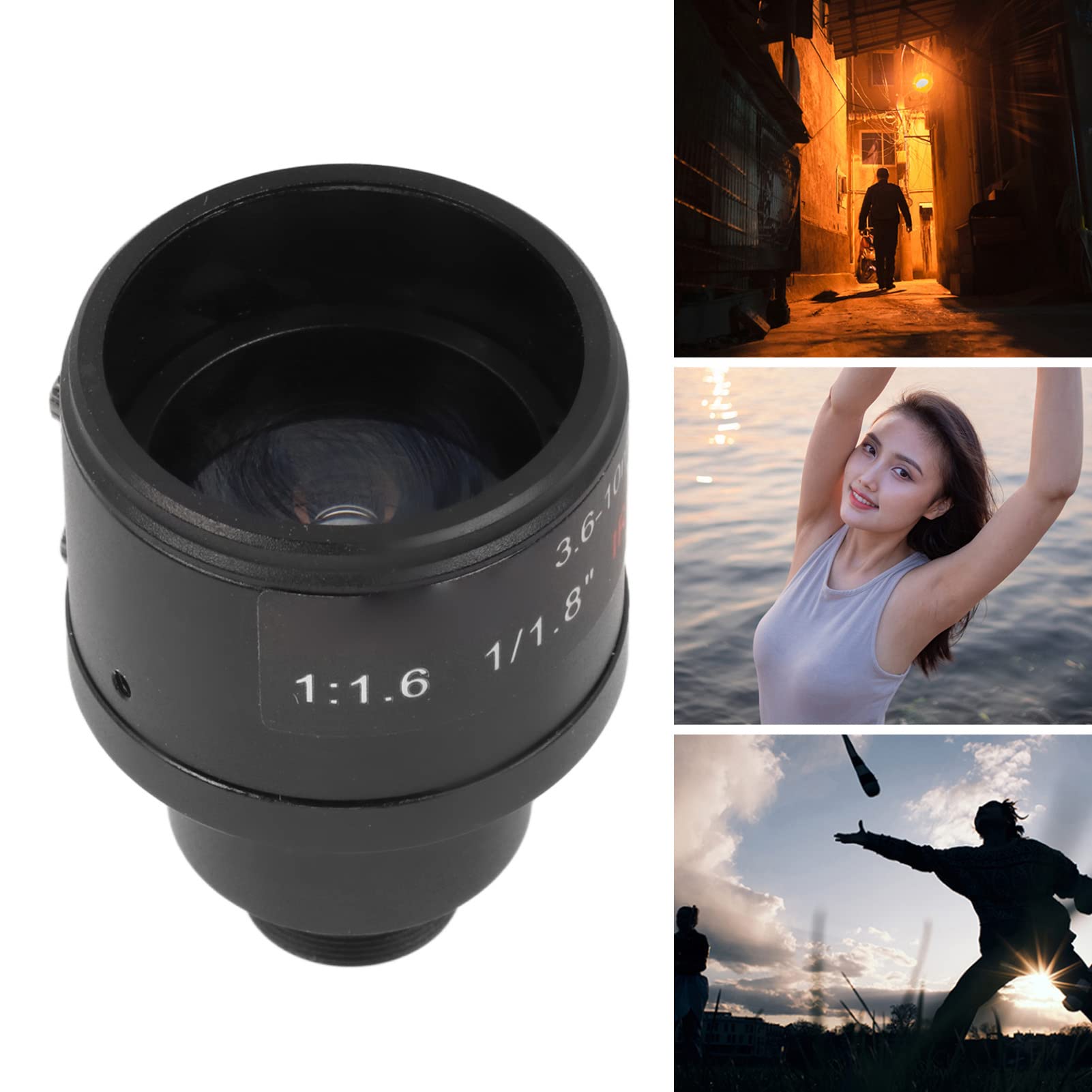 CCTV Zoom Objektiv manuell varifokal, 36 bis 10 mm, F16, M12 Anschluss, 6MP, 11,8 Zoll Sensor, Ersatz Fokuslinse für Überwachungskameras, Aluminium, Glas, 1 Packung