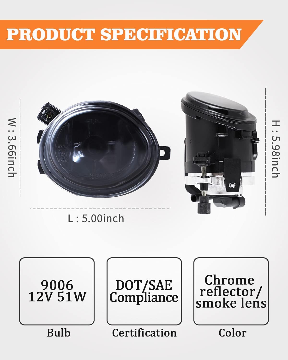 AUTOWIKI Fog Lights Assembly for 2001-2006 BMW 3 Series E46 M3/ 00-03 BMW 5 Series E39 M5 With Smoke Lens 2PCS