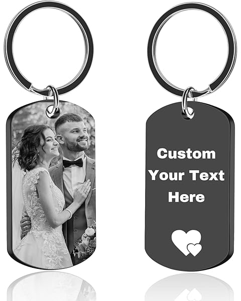 QTQUZA Custom Keychains with Picture Personalized Engraved Keychain Dog Tag with Photo&Text Keychain for Men Family Gifts