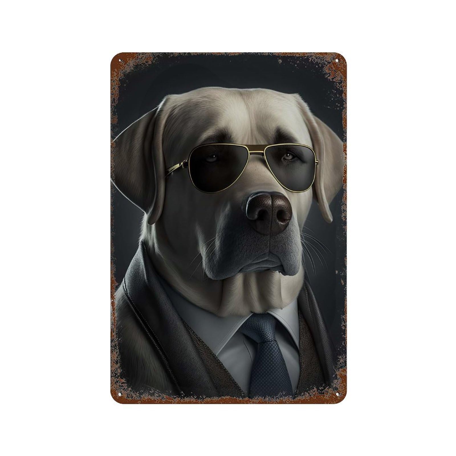 Labrador Mafia Boss Weathered Tin Sign 11.8"x7.9", Shabby Chic Decor for Garage, Pub Or Kitchen