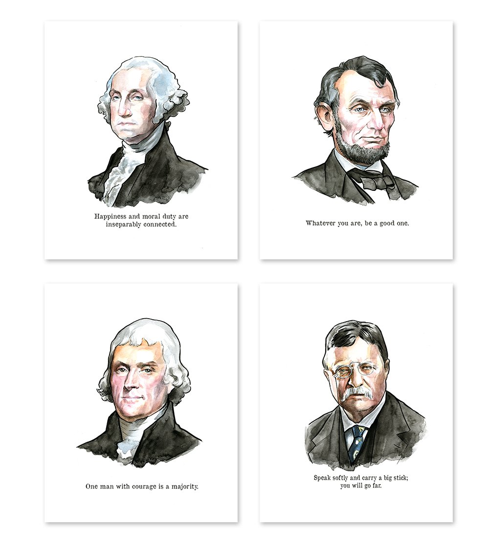 wzson A23 Motivational Posters and Quotes - Set of 4. George Washington - Thomas Jefferson - Theodore Roosevelt - Abraham Lincoln Wall Art Decor - Office Home - Rushmore Mount President Prints(8x10)