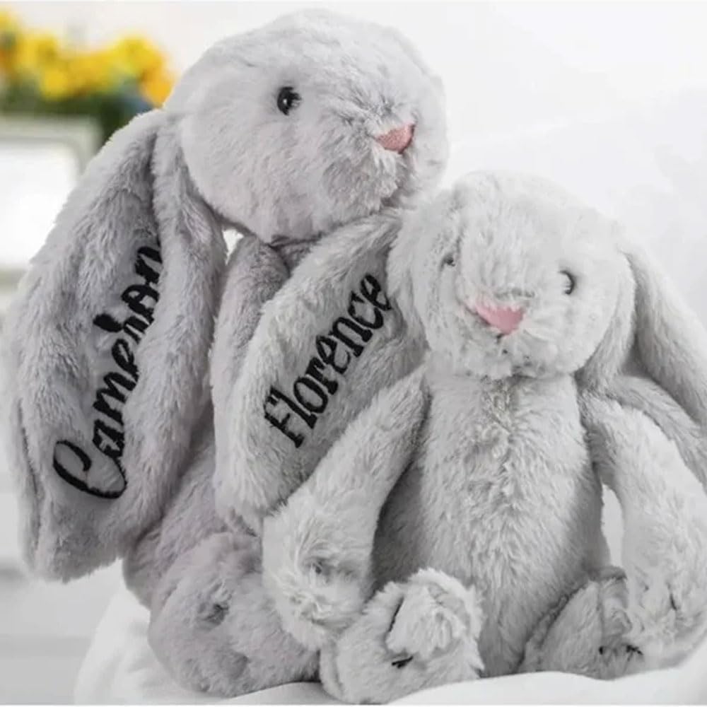 Embroidered Bunny,Embroidered Bunny Easter Gifts for Baby,Personalized Baby Gifts Bunny Doll Easter Gift,Easter Basket Stuffers,Personalized Rabbit,Bunny Doll, Newborn Baby Gift