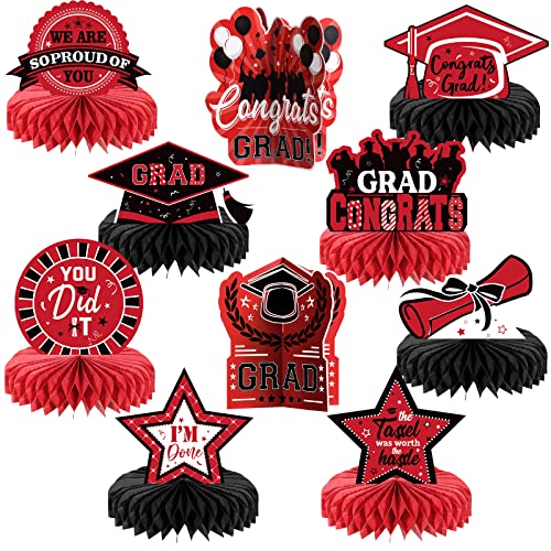 Yisong 10 Pcs Red Graduation Table Decorations 2026, Graduation Centerpieces for Tables, Class of 2026 Congrats Grad Honeycomb Centerpieces, Grad Table Toppers for Party Supplies