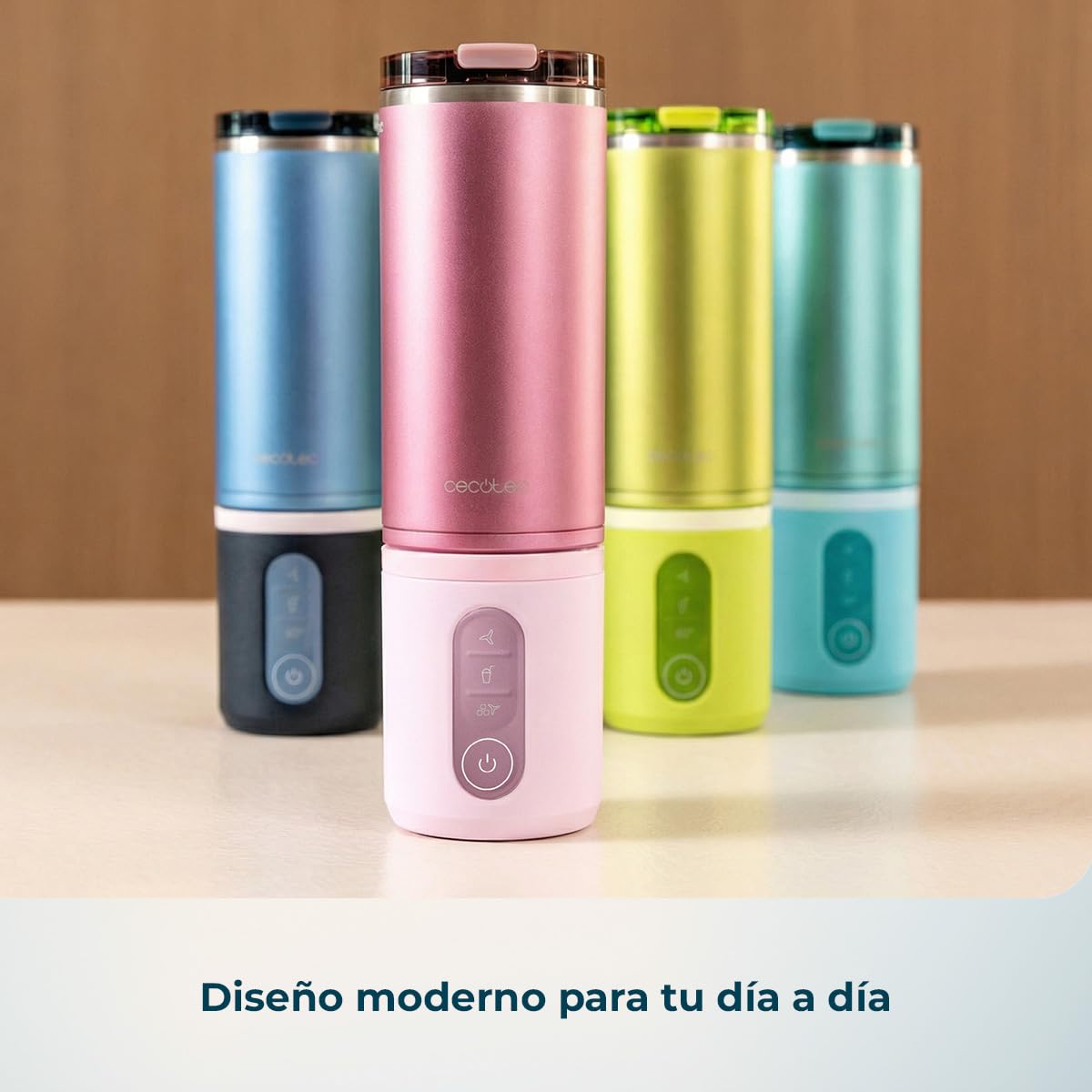 Cecotec Batidora de Vaso Portátil con 11,1V Power Titanium Shake2Go Lagoon Steel. 180W, Vaso Metal 600ml Libre BPA, 3 Programas Automáticos, Carga USB-C, Bebidas Frías por Más Tiempo