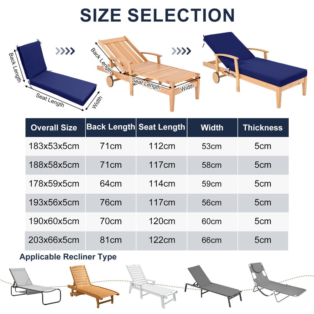 Coussin Transat Exterieur Imperméable et Résistant aux UV - Pliable, Coussin Chaise Longue Bain de Soleil Matelas Confortable Antidérapant pour Chaise Longue pour Balcon,Gris,183x53x3cm
