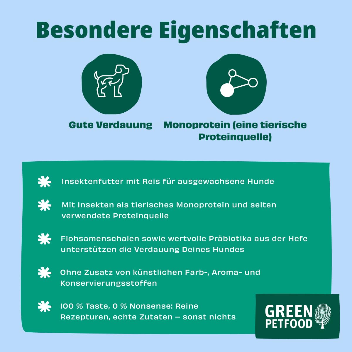 Green Petfood InsectDog Sensitive mit Insekten & Reis (1 x 10 kg) | Adult | Premium Trockenfutter für ausgewachsene Sensible Hunde | Insekten als einziges tierisches Protein | weizenfrei | 1er Pack