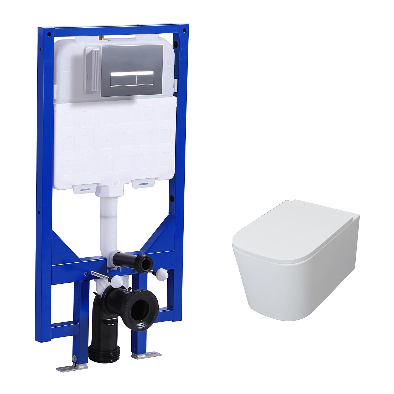Sky Bathroom White 1.14M Concealed Cistern Frame, Rimless Wall Hung Toilet,Soft Close Seat Set丨345Bw