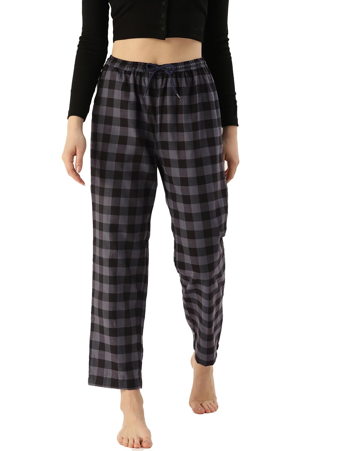 KRYPTIC Women’s 100% Pure Cotton Woven Pyjama | Mid Rise Relaxed Fit Full Length Nightwear Pant with Elasticated Drawstring Waistband & Side Pocket | Comfortable Lounge, Sleepwear & Casual Bottom Wear