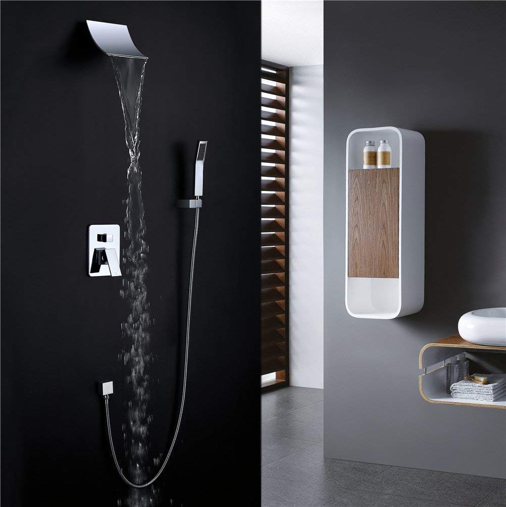 Système de douche antique cascade mural robinet nickel brossé 4 trous