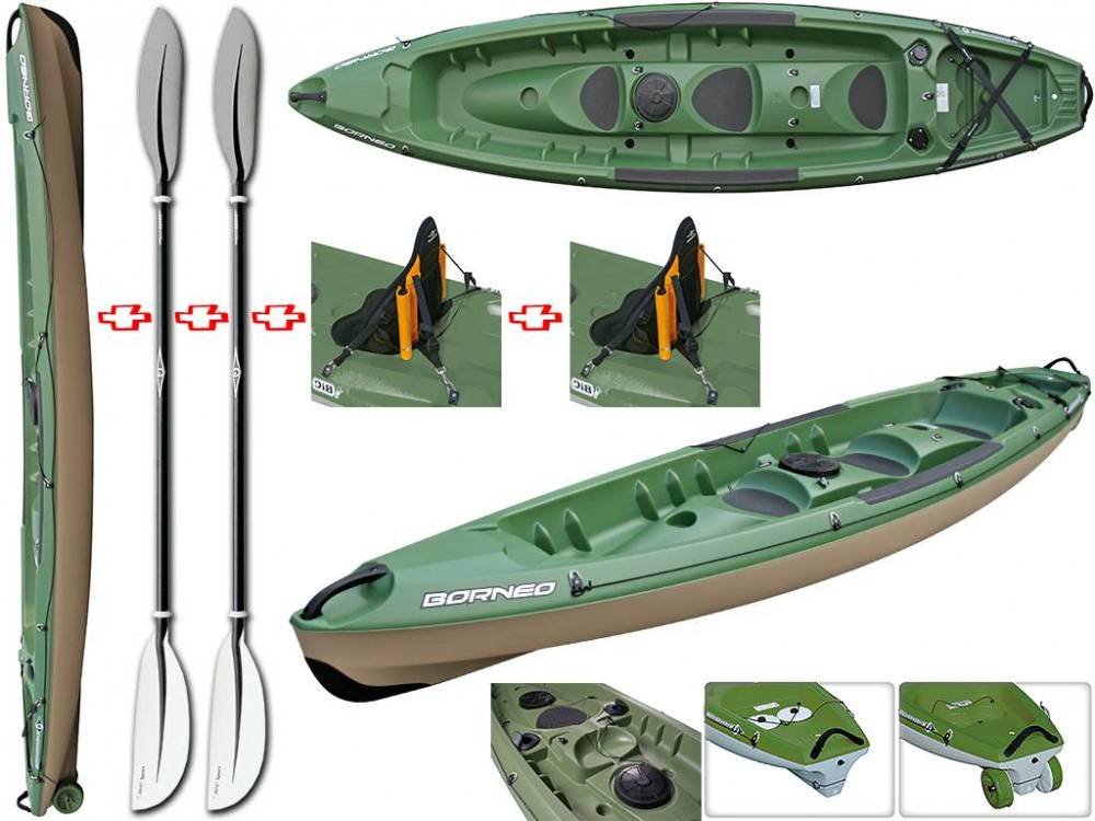 Canoa Rigida Borneo Pack Lime/Grey 112844 + 2 Pagaie Touring-1 Fissa + 2 Schienalini Standard TAHE / Bic Sport