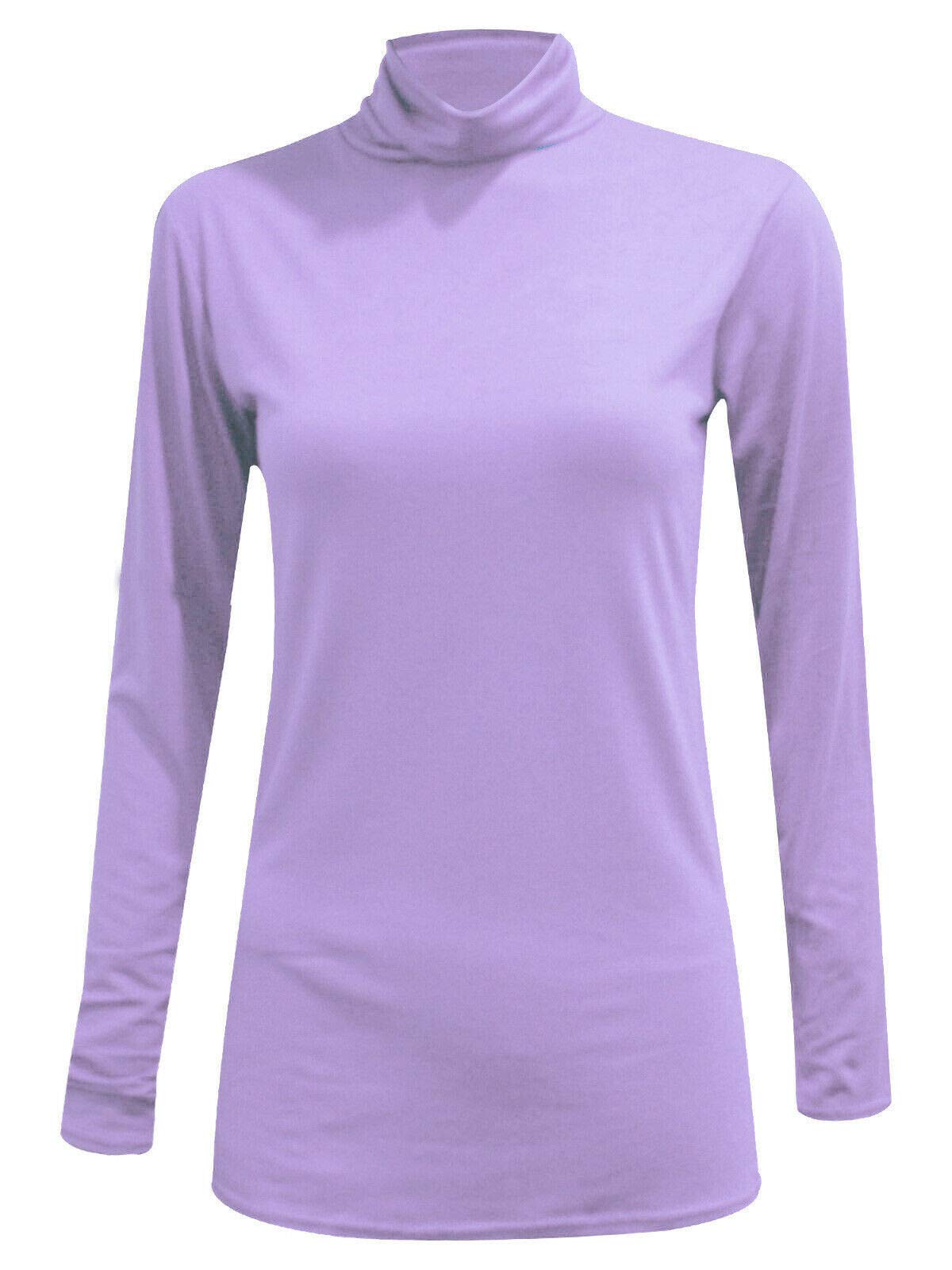 ER Direct Women Long Sleeve Plain Turtle Polo Neck Ladies Stretch Plus Size Top T Shirt (UK XXL, Lilac)