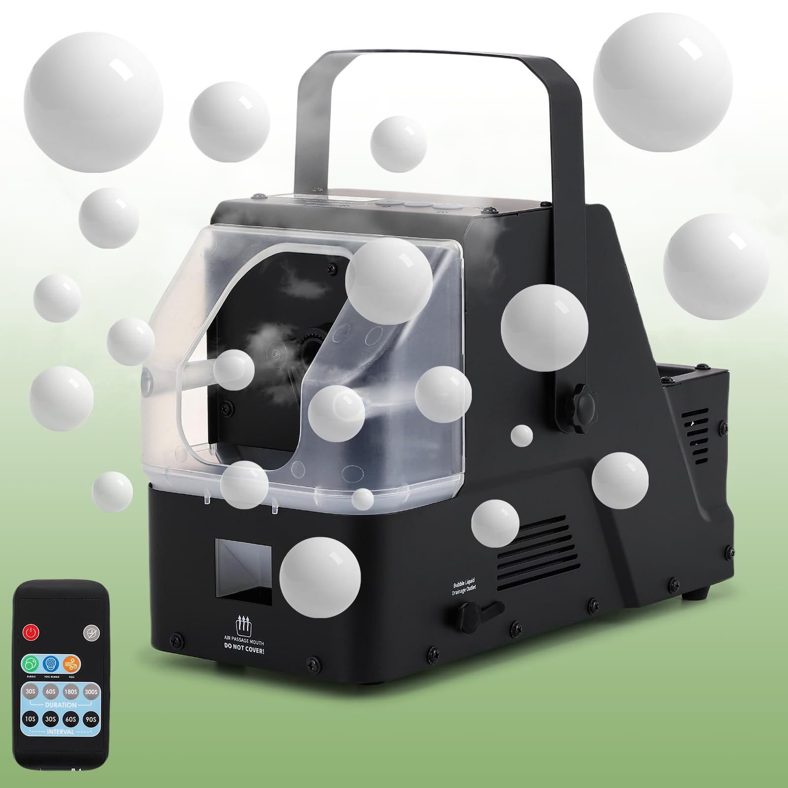 Macchina per bolle di nebbia con telecomando, macchina per fumo con bolle, 450 W, automatica per bolle/bolle di nebbia/nebbia, tre modalità per feste, palcoscenico, matrimonio, Halloween,