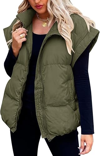 Niceyi Women's Quilted Puff Vest Short Sleeve Zipper Waistcoat Outerwear Padded Jacket Winter Coat with Pockets