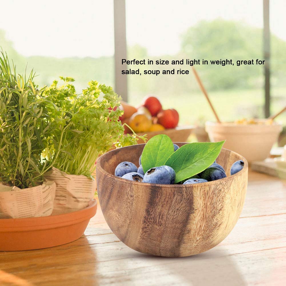 Bol, Bol en Bois D'Acacia Massif, Bol Rond en Bois Naturel Sculpté À La Main, Ustensiles De Cuisine pour Salade, Soupe, Trempettes Aux Fruits, Sauce, Noix, Apéritifs, DesBrown-13 * 7cm