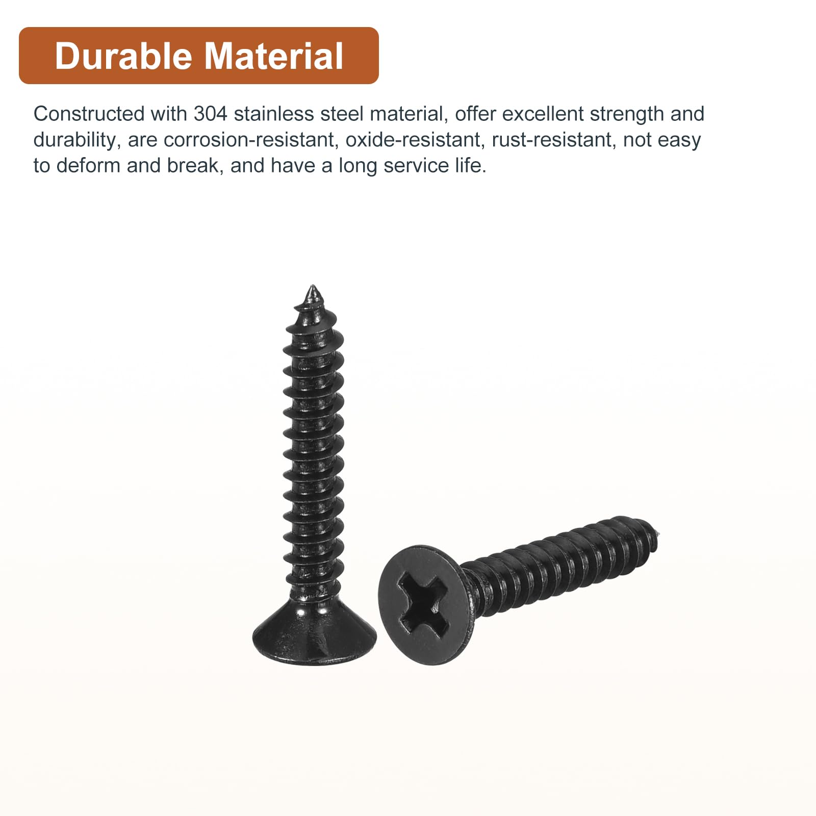 DTGN 100Pcs #6x7/8" Flat Head Wood Screws, 304 Stainless Steel Phillips Self Tapping Screws - Good for Woodworking Furniture - Black - Image 3