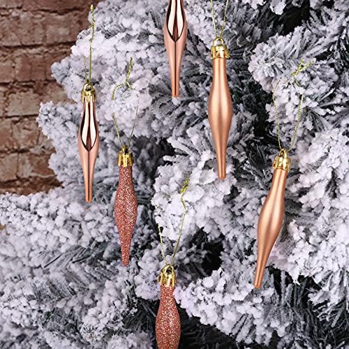 Fovths 24 Pieces Christmas Droplet Baubles Shatterproof Christmas Tree Baubles Mini Christmas Hanging Baubles for Holiday Wedding Party Decoration (Rose Gold)