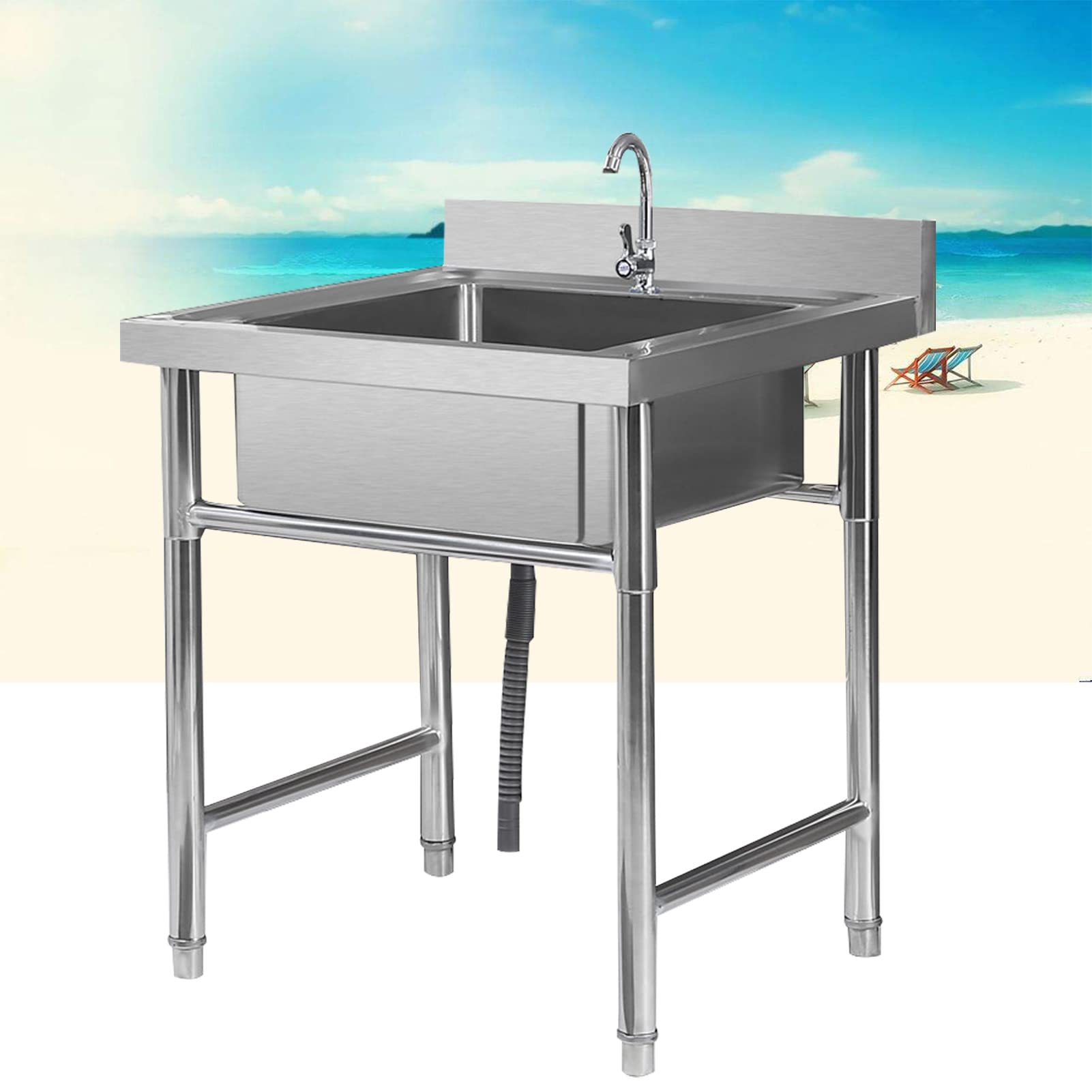 Évier lavabo commercial en acier inoxydable durable avec robinet intégré