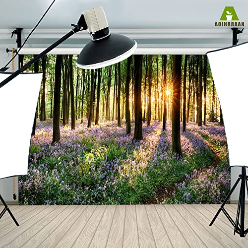 Aoihrraan 2,2x1,5m Violets Forest Backdrop Purple Flowers Woods Sunshine Park Scenery Photography Background Summer Holiday Travel Vacation Party Wedding Shoots Portrait Wallpaper Photo Studio Props - Image 4