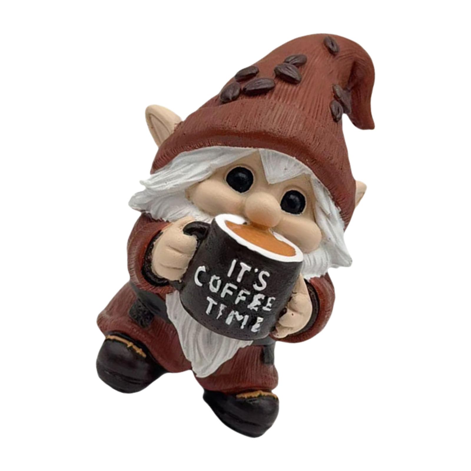 Xjdzineq Miniature Gnomes Figurine with Coffee Cup Resilient Resin Dwarf Statue Decoration Festival Desk Accessory Artistic Coffee Themed Ornament