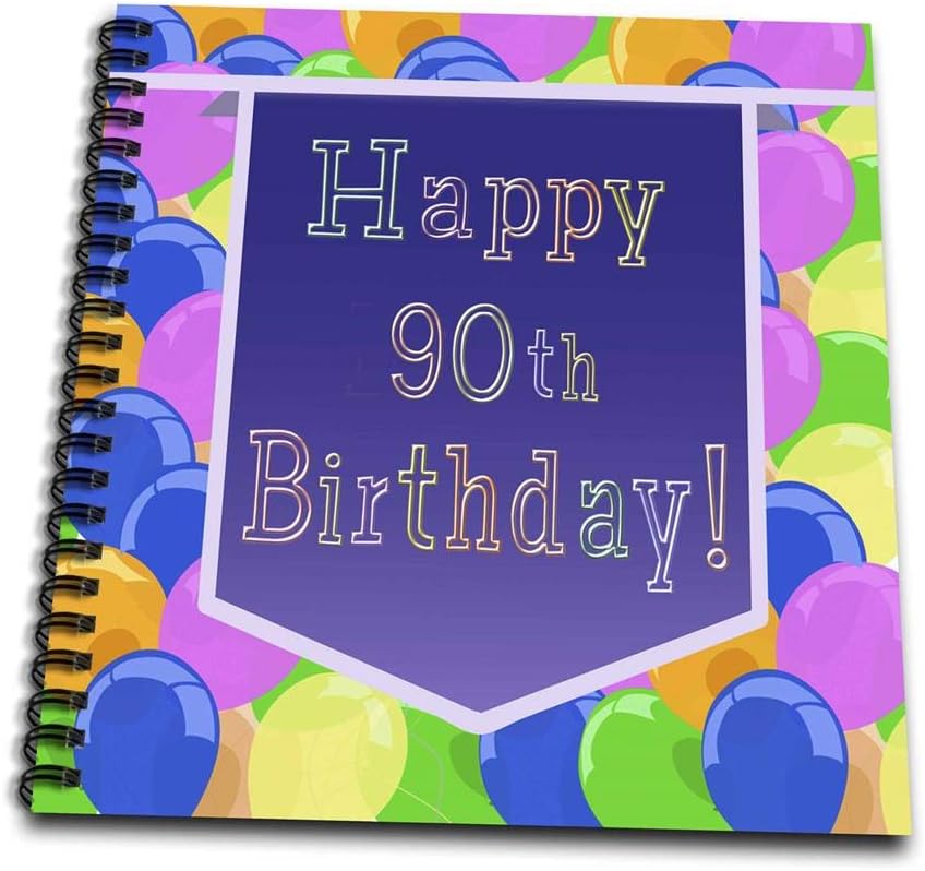 3dRose db_173072_2 Balloons with Purple Banner Happy 90Th Birthday Memory Book, 12 by 12-Inch