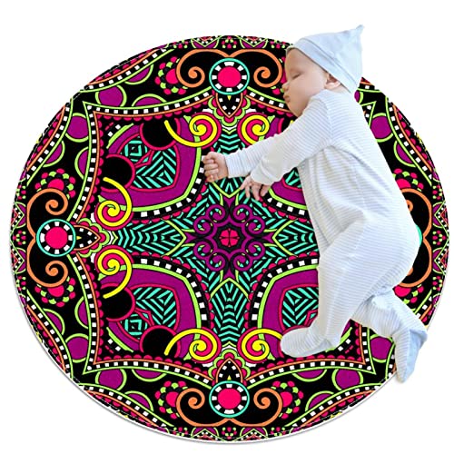 Tapis de bain mandala rond 1m de diamètre antidérapant et doux - 2