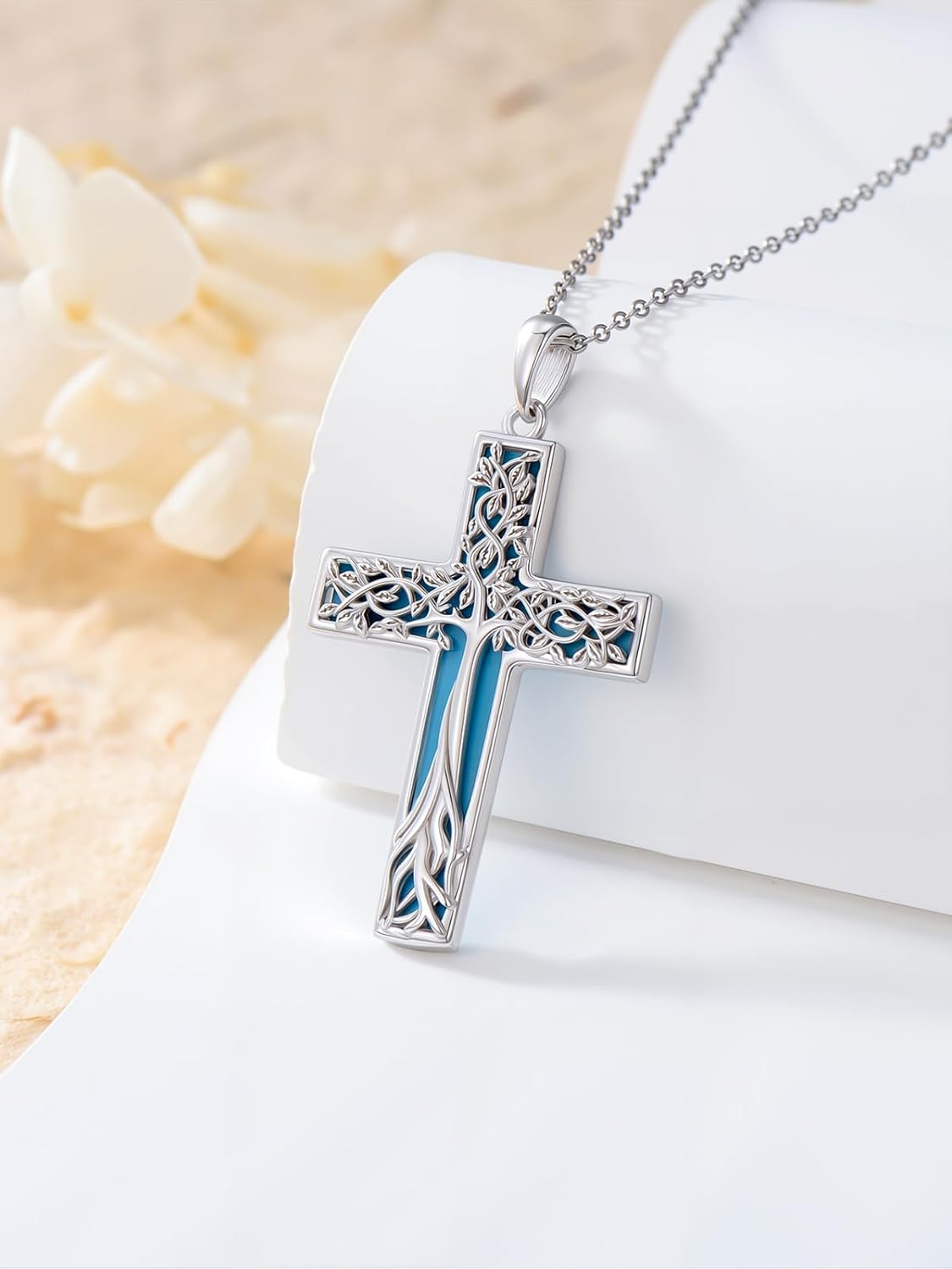Cross Necklace 925 Sterling Silver Turquoise Tree of Life Celtic Knot Cross Pendant Jewelry Mother's Day Gifts for Women - Image 2