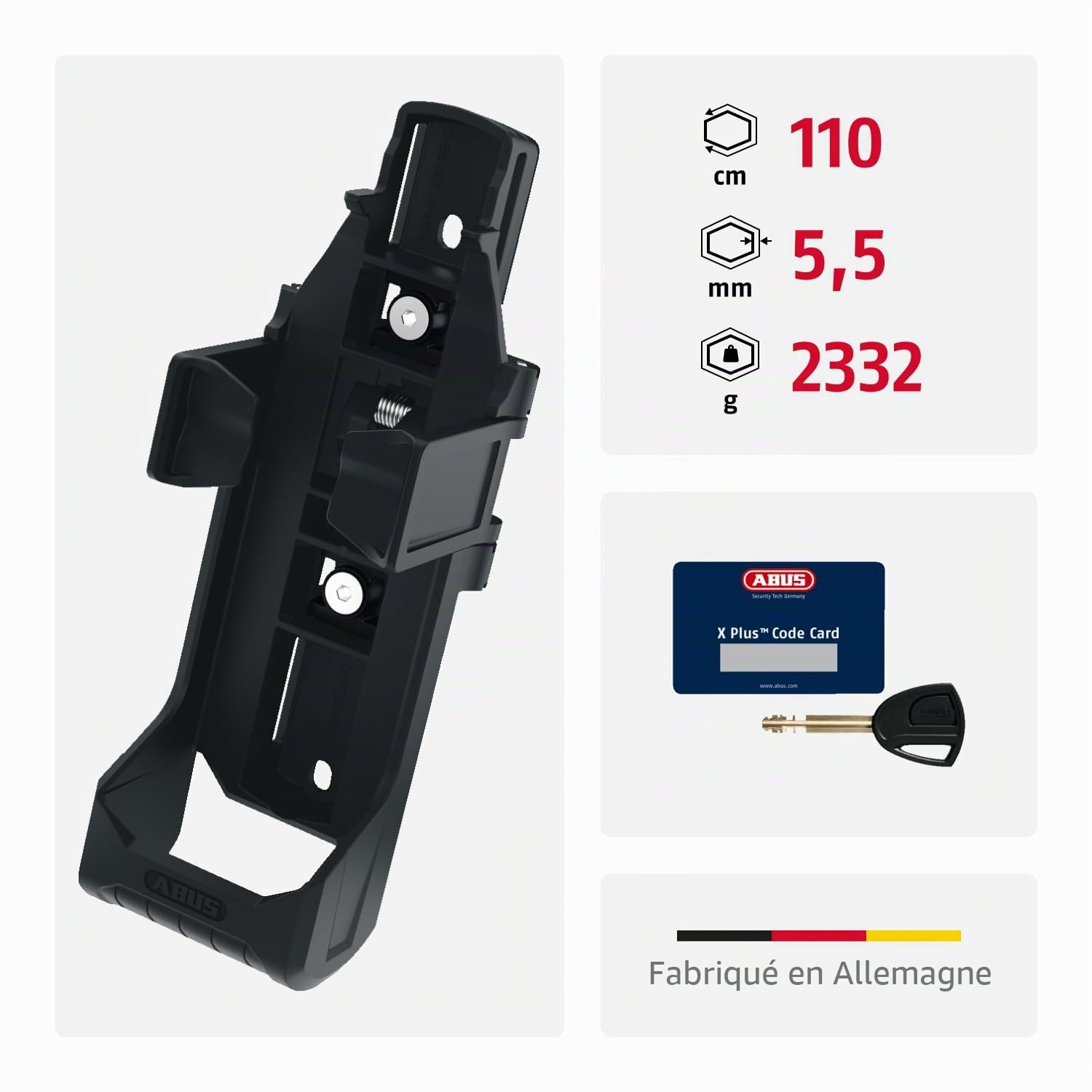ABUS Antivol pliable Bordo Granit XPlus 6500 SH avec support - Antivol vélo en acier trempé - Niveau de sécurité 15-110 cm - Noir