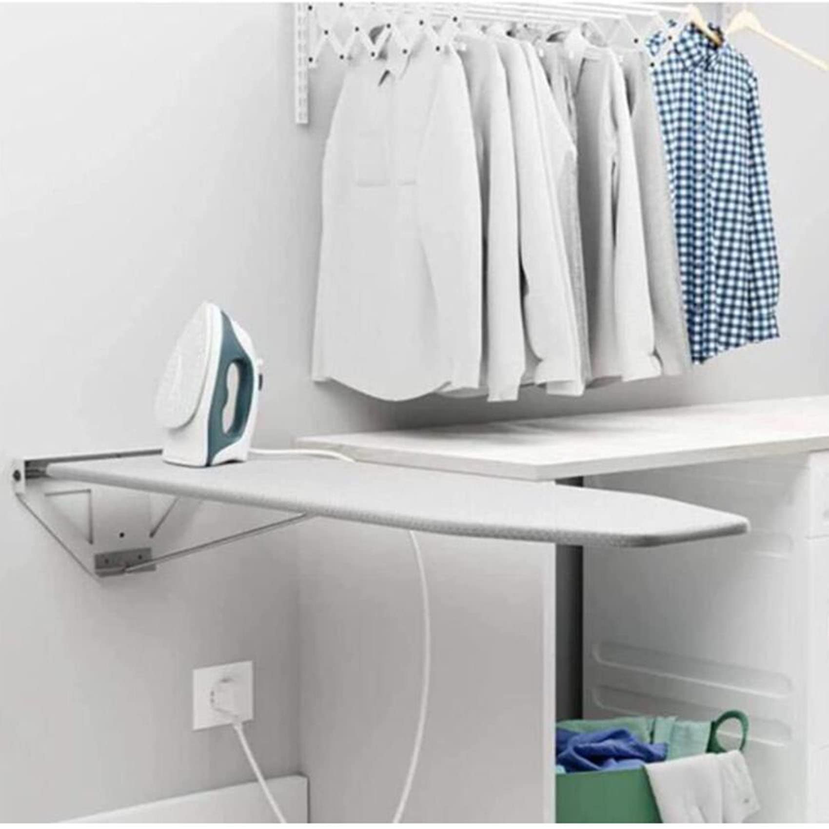 Klappbrett, Bügelbrett, Wand-Bügelbrett, Herunterklappbare Wandbefestigungsplatte mit Hitzebeständiger Abdeckung, Verdecktes Anheben, Zusammenklappbare Bügelstation, A-107 * 30 * 5 cm