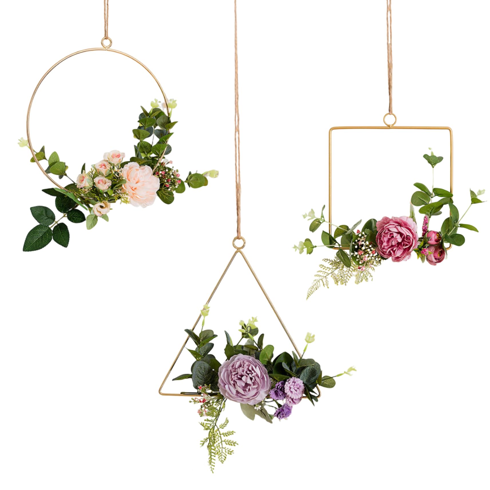 Couronne de fleur artificielle murale camélia suspension déco 3pcs
