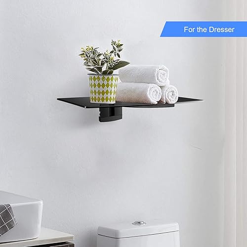 Miniatura 7 de suptek Estante flotante de vidrio, estante multimedia de 1 nivel para accesorios de TV, soporte de montaje en pared negro plano, capacidad de peso