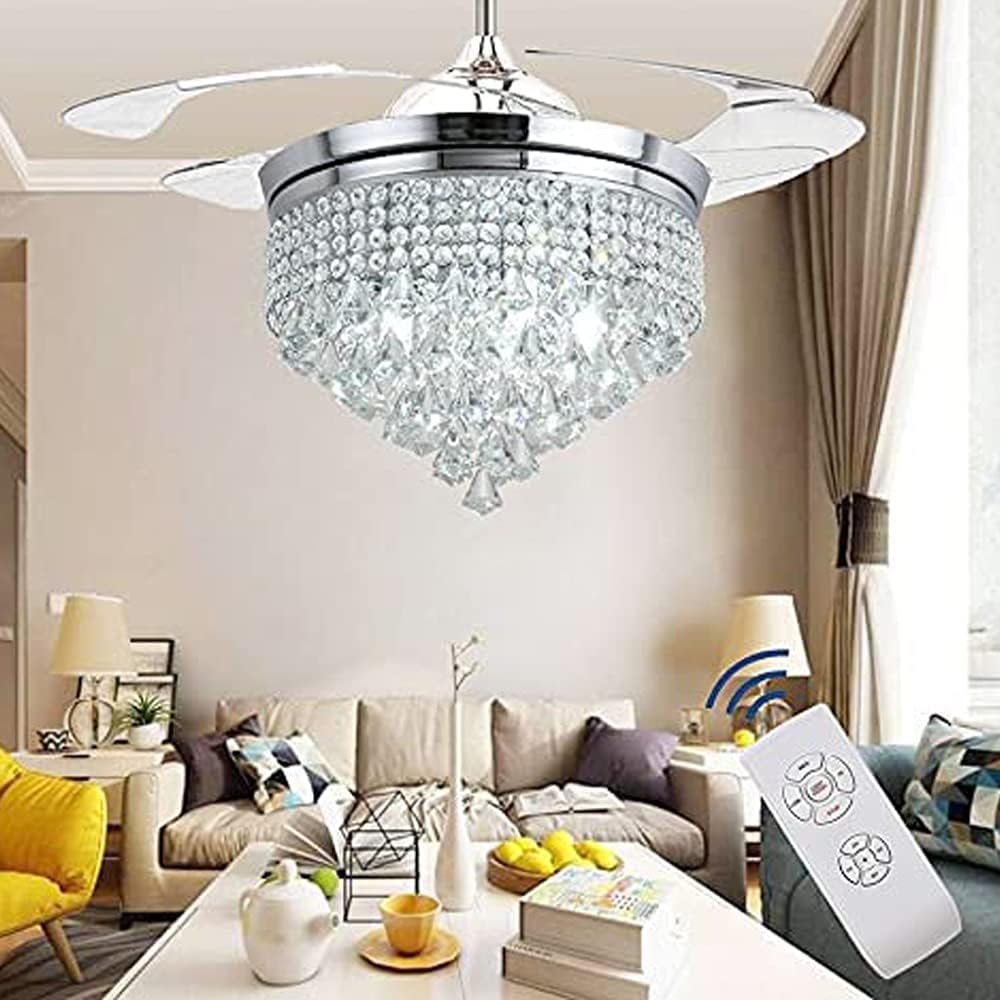 Promo 40% OFF 42 Ceiling Fan Light with Light and Remote Control, Retractable Bladeless Ceiling Fan Indoor, Invisible Crystal Fandelier Ceiling Fan,Brushed Nickel Reversible Ceiling Fan Lights Bedroom Living Room 50% Off Discount 42 Ceiling Fan Light with Light and Remote Control, Retractable Bladeless Ceiling Fan Indoor, Invisible Crystal Fandelier Ceiling Fan,Brushed Nickel Reversible Ceiling Fan Lights Bedroom Living Room