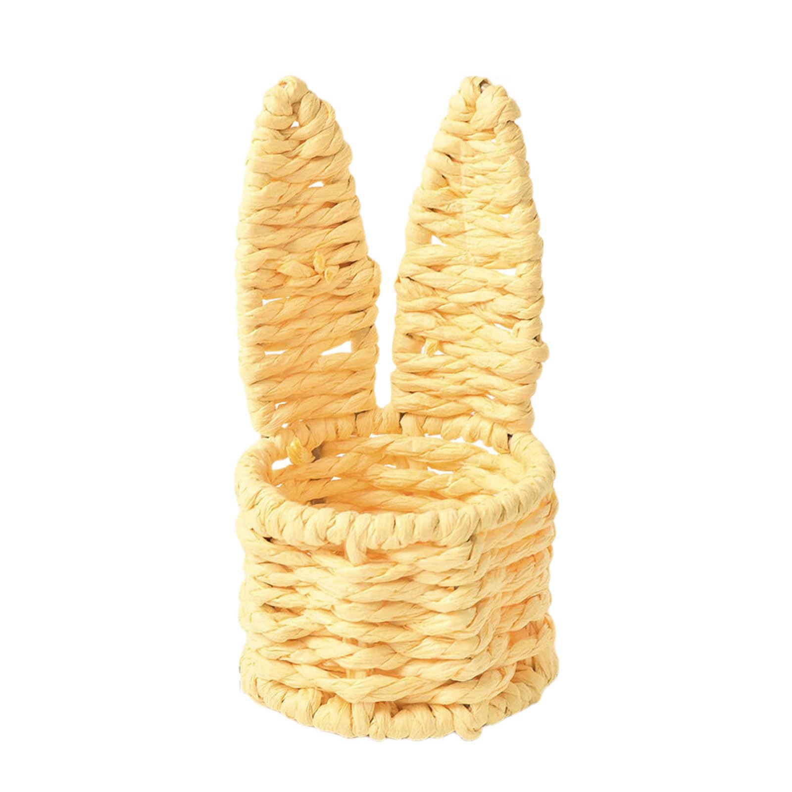NVOQILIN Hand Woven Miniature Easter Basket with Rabbits Ears for Candy Eggs Storage Home Decoration and Organization Tool Rabbits Ears Basket