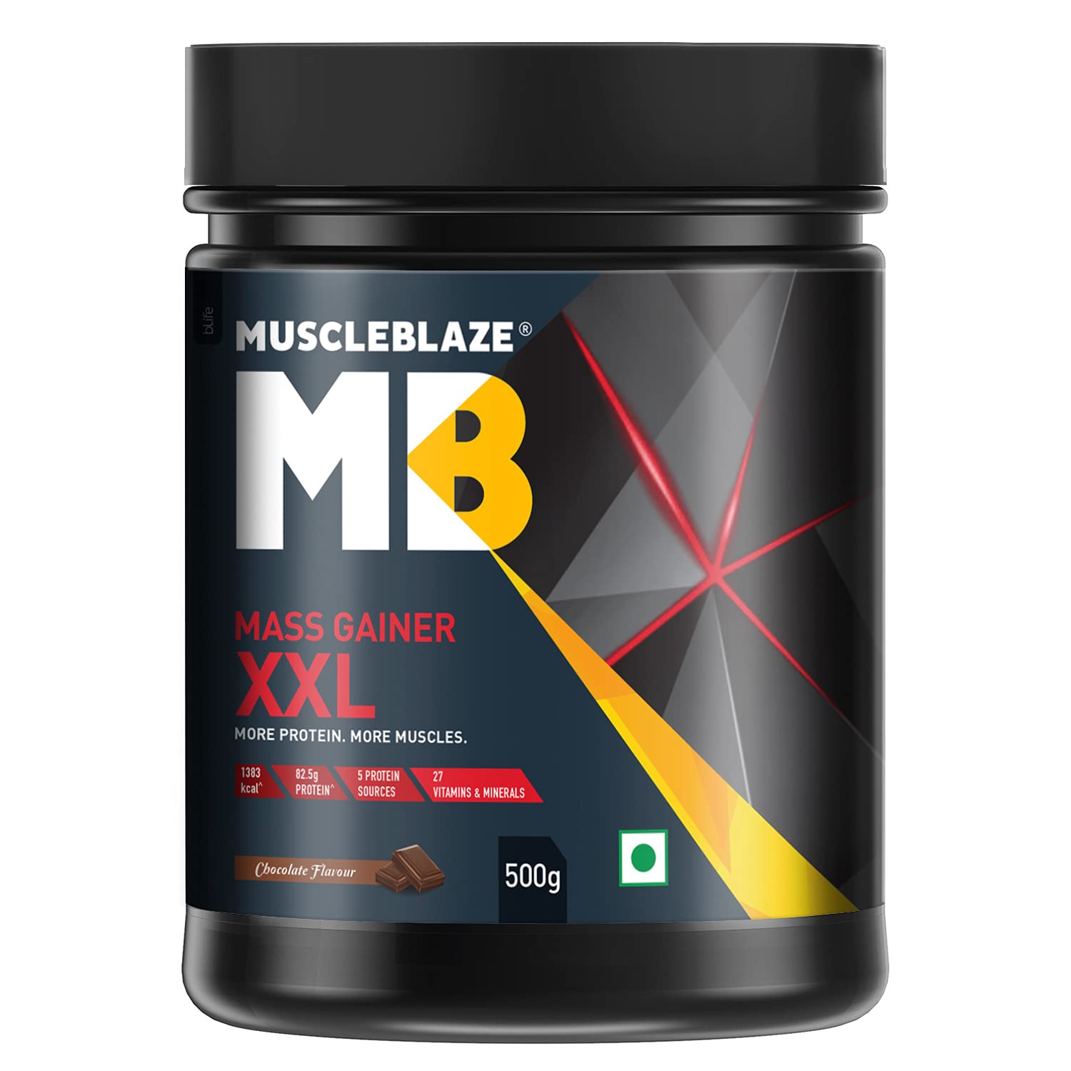MuscleBlaze Mass Gainer XXL, with Complex Carbs, High Protein & Digestive Enzymes (Chocolate, 500 g / 1.1 lb)
